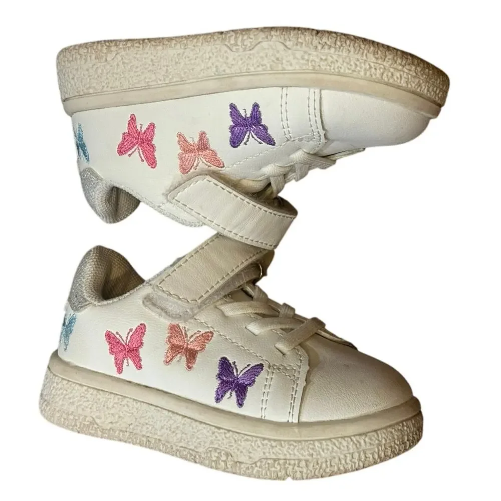Toddler 6.5C Embroidered Butterfly Sneakers Non-Slip, Hook & Loop Casual Play